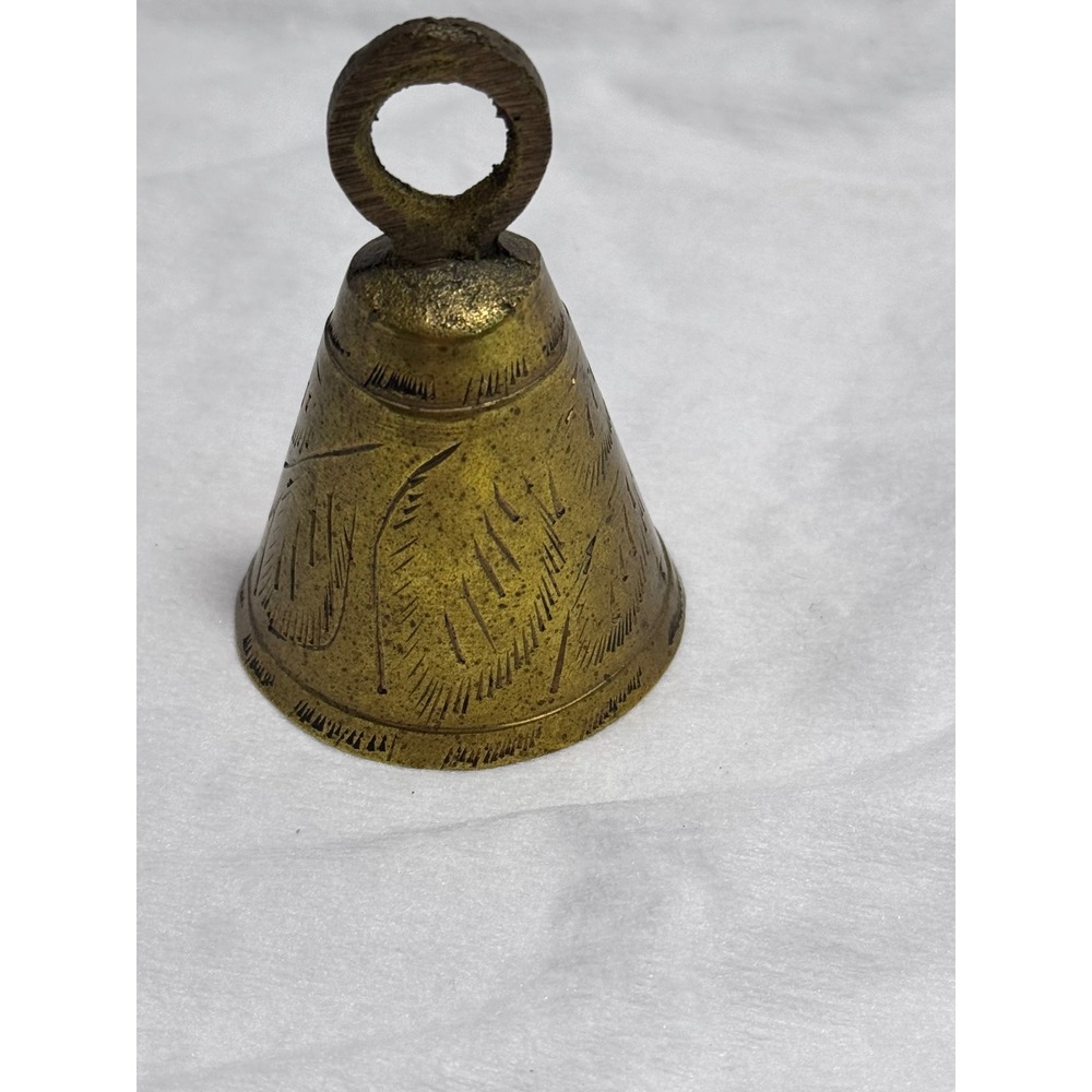 Vintage Hand Etched Brass Bell of Sarna India floral etched 3in unique